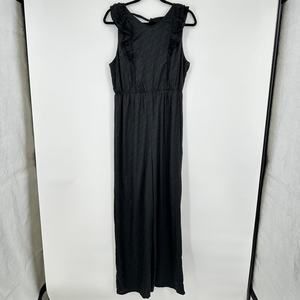 19 Cooper Jumpsuit Black Satin Zebra Ruffle Open Back Wide Leg Womens Lrg